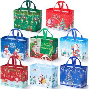 8 Pack Christmas Gift Bags with Handles, Large Reusable Christmas
